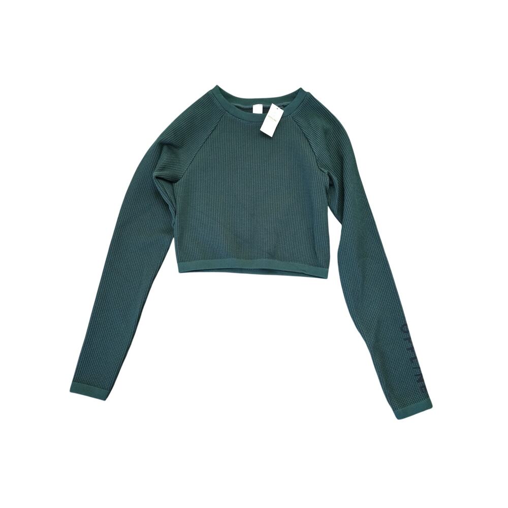 Aerie New Aerie Offline Waffle Knit Green Long Sleeve Crop Top Size XS